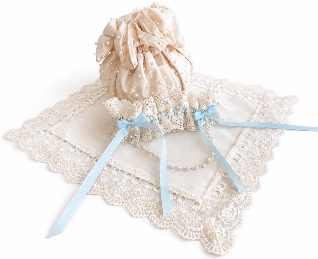Pearled Silk Pouch, Garter & Hanky Set Pearled Silk Pouch, Garter & Hanky Set